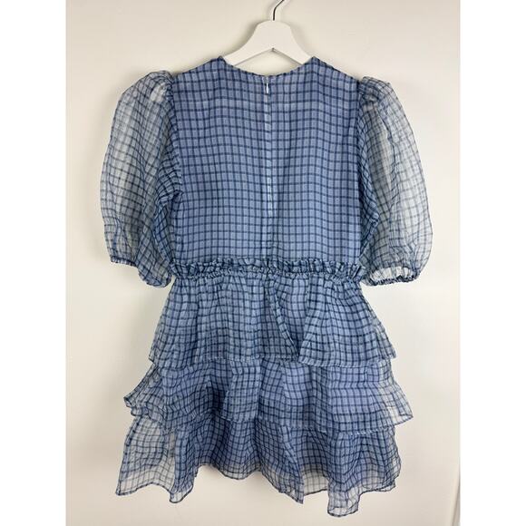 Ganni Check Organza Puff Sleeve Dress - Picture 5 of 8